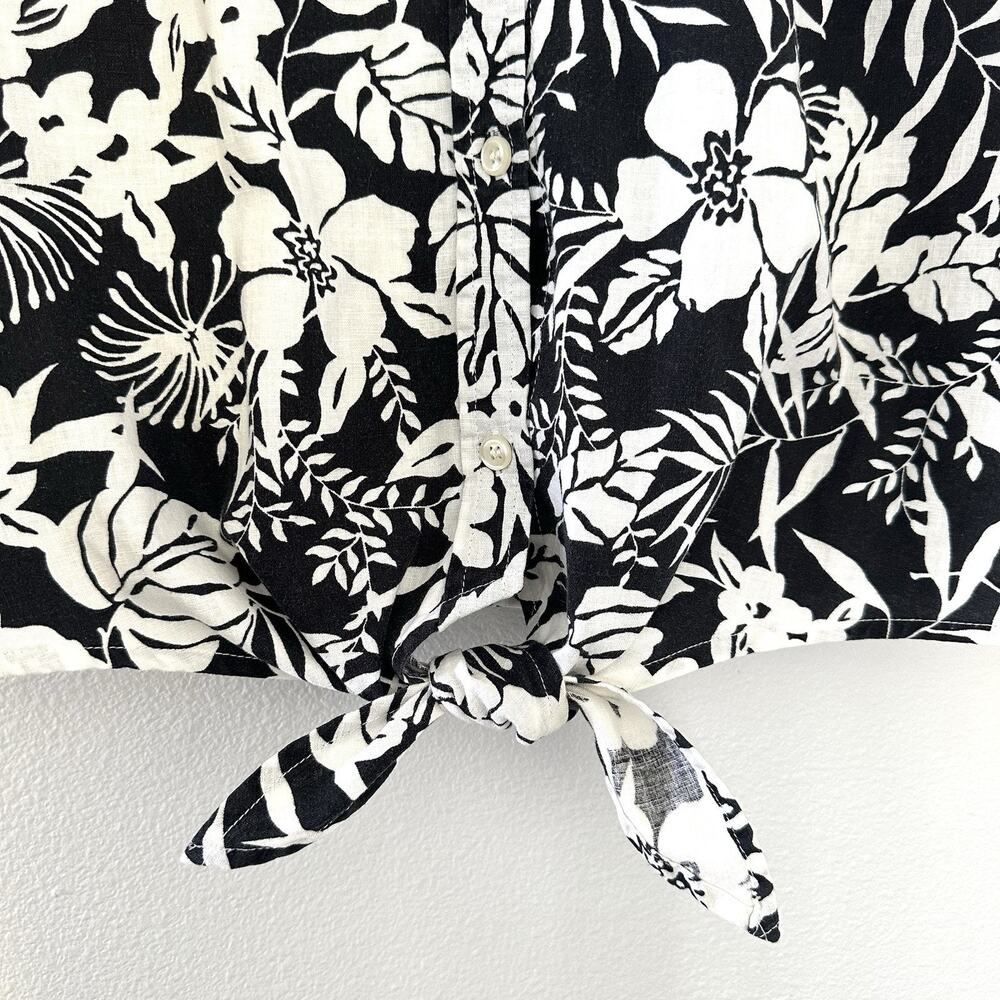 Vintage Jones New York Top XL Black White Tropical 100% Cotton Linen Blend Beach - Picture 4 of 7